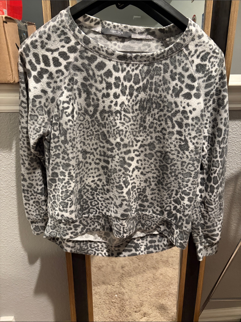 Grey Leopard-Print Pullover Sweatshirt